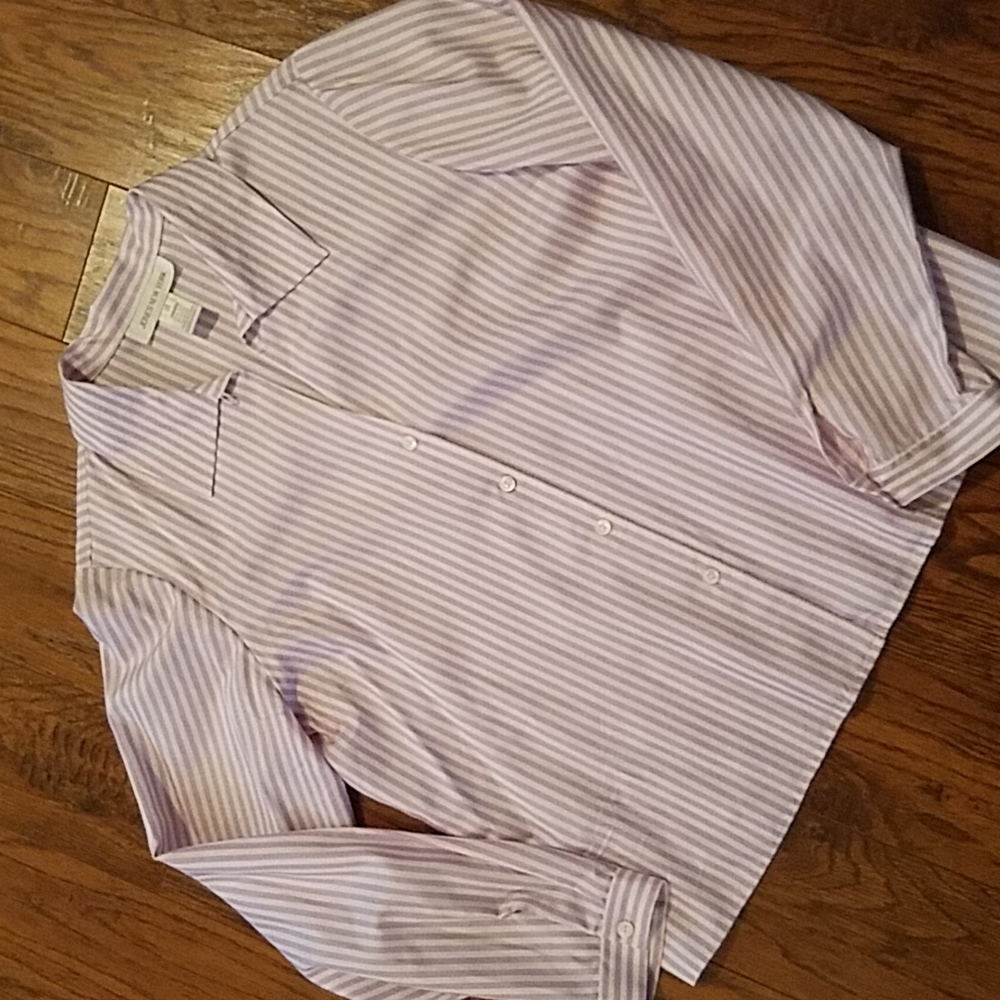 Jones New York purple & white striped silk blouse